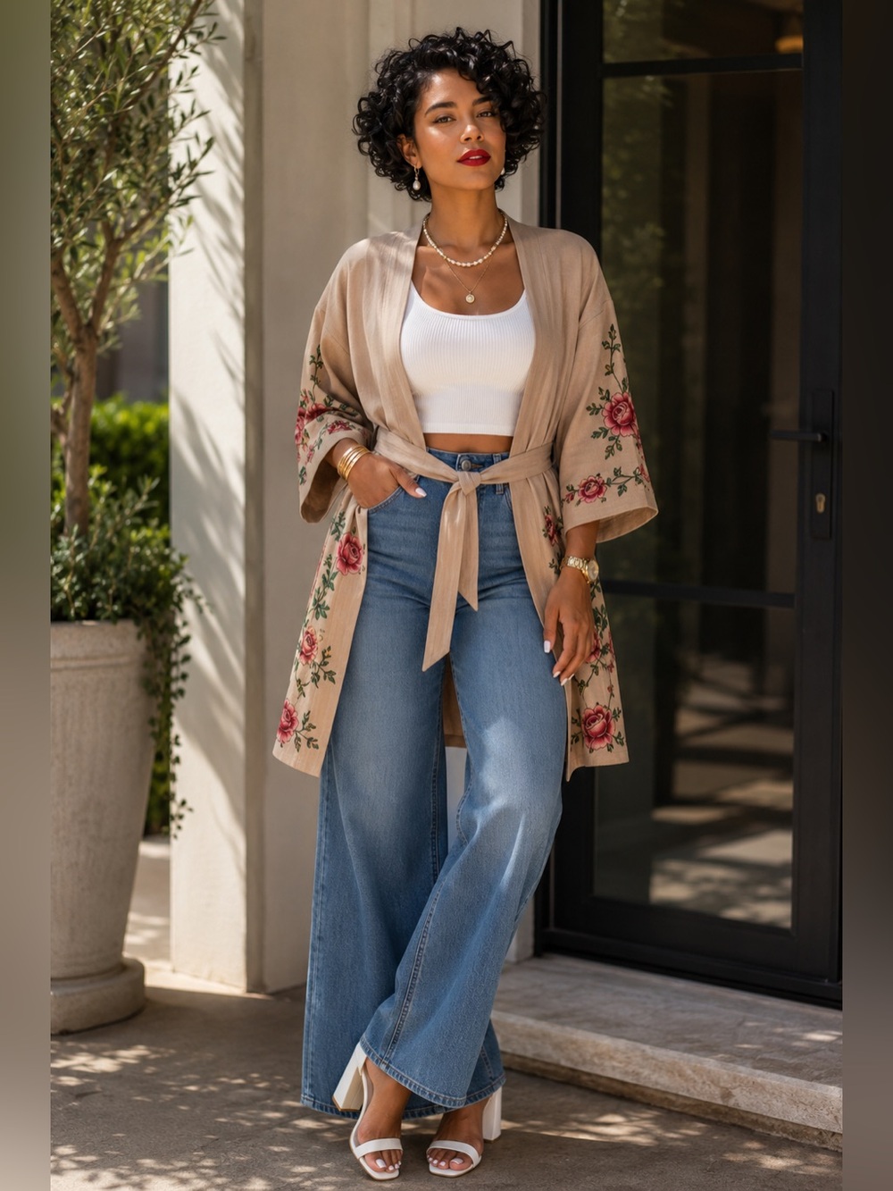 Zara Embroidered Suede Floral Kimono Coat